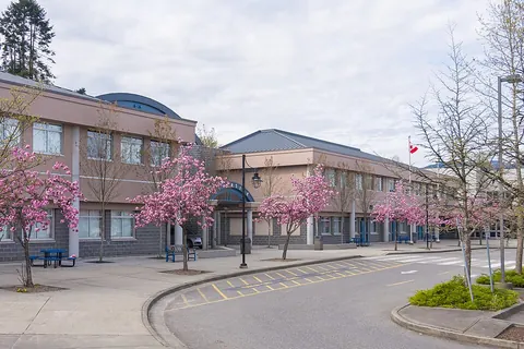 The front of Riverside Secondary in Port Coquitlam, BC